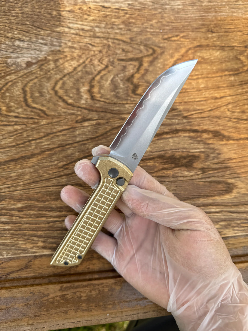North Mountain Blade Chop 2 Bronze - 3.4" SLD-Magic Steel San Mai Tanto Blade, Bronze Frag Handle
