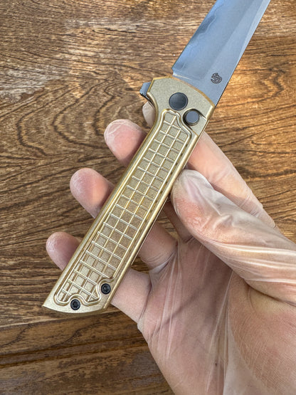 North Mountain Blade Chop 2 Bronze - 3.4" SLD-Magic Steel San Mai Tanto Blade, Bronze Frag Handle