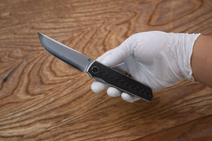 North Mountain Blade Kwaiken 3K - 3.4" SLD-Magic Steel Drop Point Blade, 3K Carbon Fibre Handle