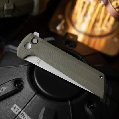 North Mountain Blade Chop 2 G10 - 3.4" SLD-Magic Steel San Mai Tanto Blade, Green G10 Handle