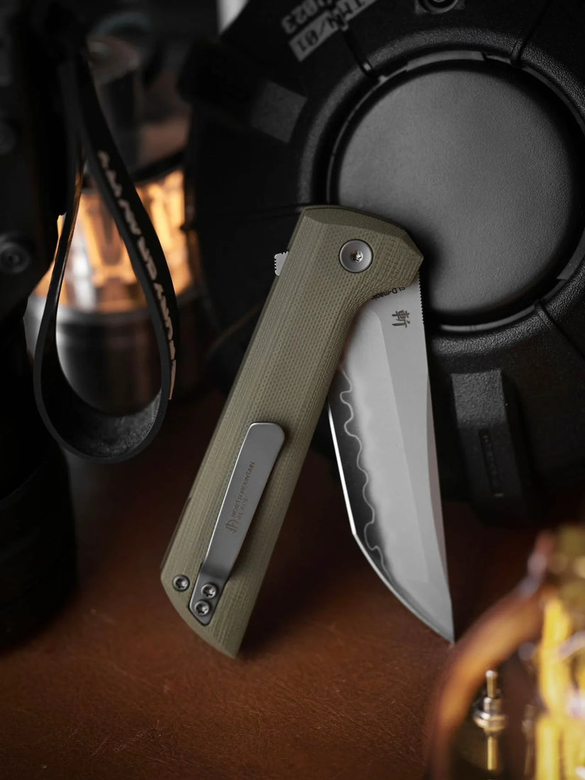 North Mountain Blade Chop 2 G10 - 3.4" SLD-Magic Steel San Mai Tanto Blade, Green G10 Handle