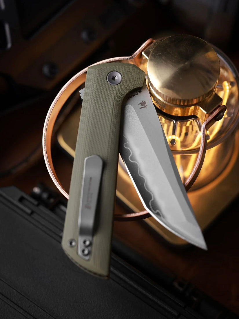 North Mountain Blade Chop 2 G10 - 3.4" SLD-Magic Steel San Mai Tanto Blade, Green G10 Handle