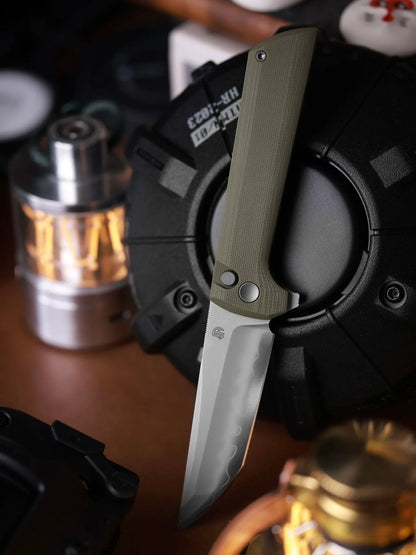 North Mountain Blade Chop 2 G10 - 3.4" SLD-Magic Steel San Mai Tanto Blade, Green G10 Handle