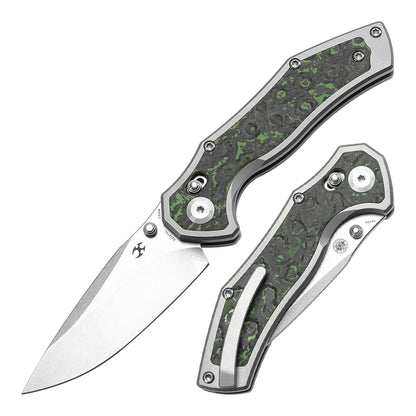 Kansept Apollo - 3.11" CPM-S35VN Stonewashed Blade, Stonewashed Titanium with Jungle Wear FatCarbon Handle. K2107V1