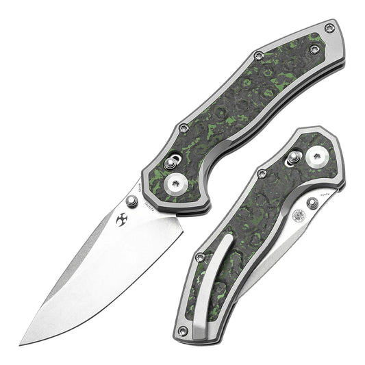 Kansept Apollo - 3.11" CPM-S35VN Stonewashed Blade, Stonewashed Titanium with Jungle Wear FatCarbon Handle. K2107V1