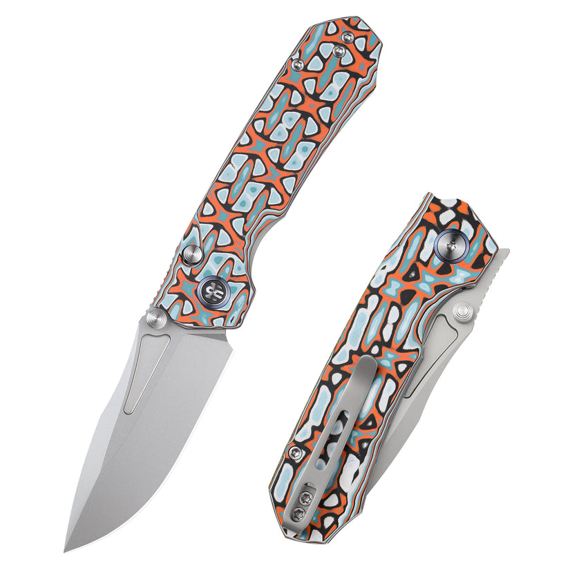 Remette RT-Rhino - 3.07" D2 Bead Blasted Blade, Blue/Orange Micarta Handle