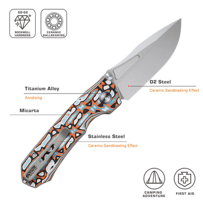 Remette RT-Rhino - 3.07" D2 Bead Blasted Blade, Blue/Orange Micarta Handle