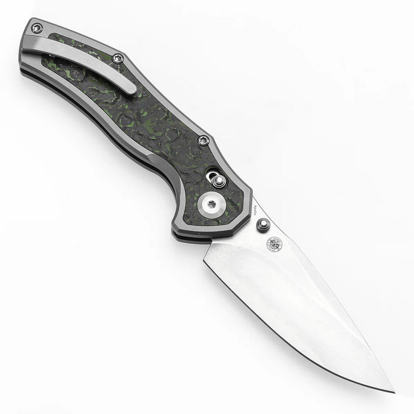 Kansept Apollo - 3.11" CPM-S35VN Stonewashed Blade, Stonewashed Titanium with Jungle Wear FatCarbon Handle. K2107V1
