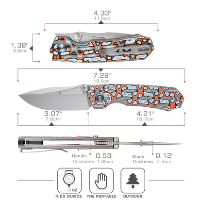 Remette RT-Rhino - 3.07" D2 Bead Blasted Blade, Blue/Orange Micarta Handle