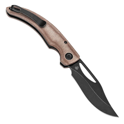 Tenable Gideon T1119A2 - 3.5" Nitro-V Black Stonewashed Blade, Brown Micarta Handle