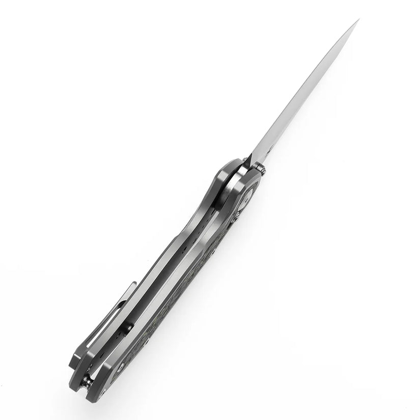 Kansept Apollo - 3.11" CPM-S35VN Stonewashed Blade, Stonewashed Titanium with Jungle Wear FatCarbon Handle. K2107V1
