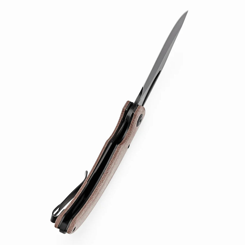 Tenable Gideon T1119A2 - 3.5" Nitro-V Black Stonewashed Blade, Brown Micarta Handle