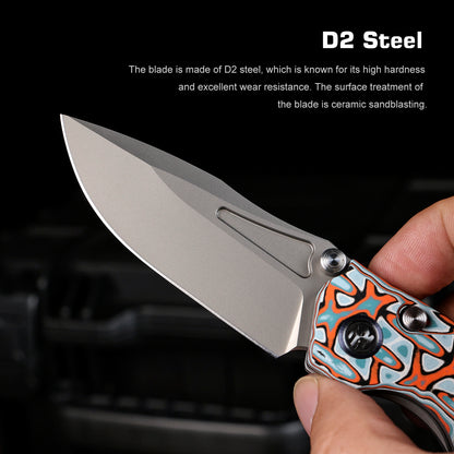 Remette RT-Rhino - 3.07" D2 Bead Blasted Blade, Blue/Orange Micarta Handle