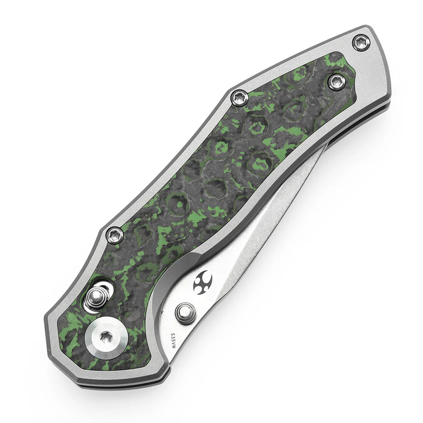 Kansept Apollo - 3.11" CPM-S35VN Stonewashed Blade, Stonewashed Titanium with Jungle Wear FatCarbon Handle. K2107V1