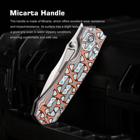 Remette RT-Rhino - 3.07" D2 Bead Blasted Blade, Blue/Orange Micarta Handle