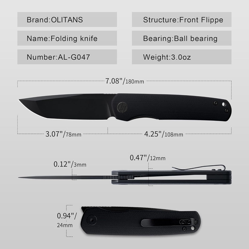 Olitans Stealth Walker G047-JW - 3" 14C28N Satin Blade, Jade G10 Handle