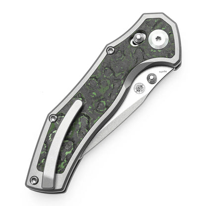 Kansept Apollo - 3.11" CPM-S35VN Stonewashed Blade, Stonewashed Titanium with Jungle Wear FatCarbon Handle. K2107V1