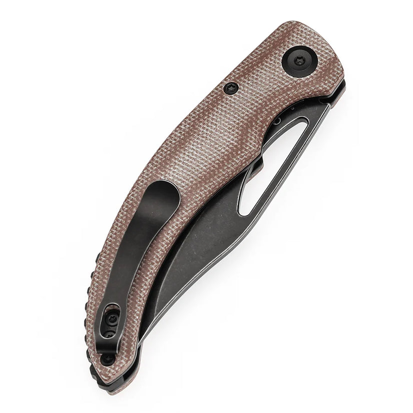 Tenable Gideon T1119A2 - 3.5" Nitro-V Black Stonewashed Blade, Brown Micarta Handle