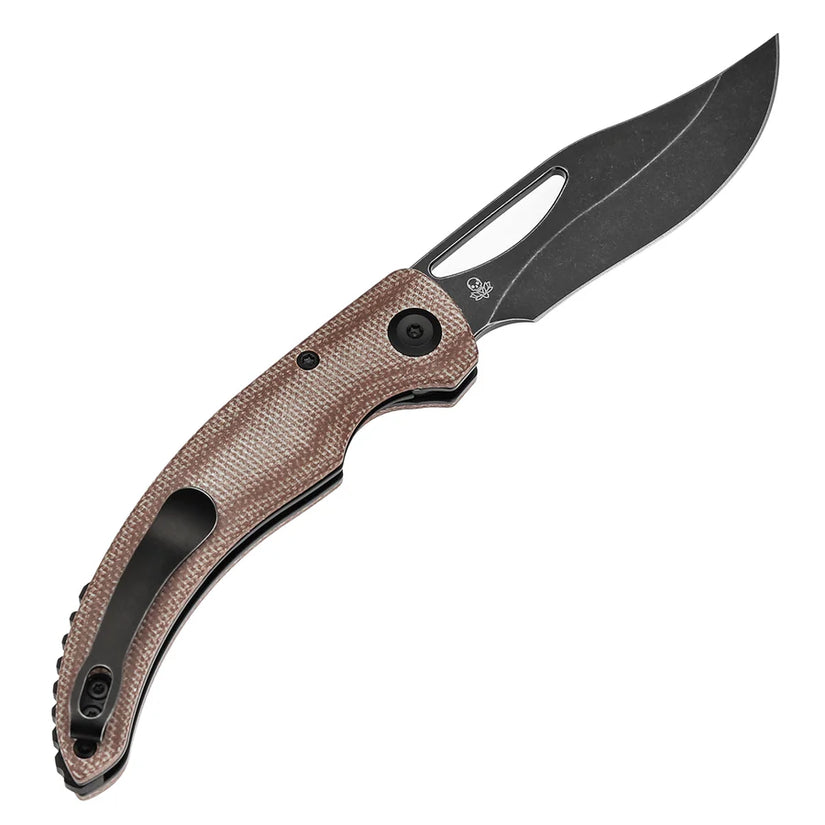 Tenable Gideon T1119A2 - 3.5" Nitro-V Black Stonewashed Blade, Brown Micarta Handle