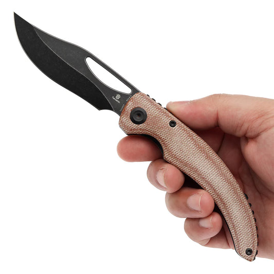 Tenable Gideon T1119A2 - 3.5" Nitro-V Black Stonewashed Blade, Brown Micarta Handle