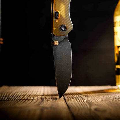 Vosteed Marten A1607 - 2.98" 154CM Black Stonewash Blade, Amber PEI Handle
