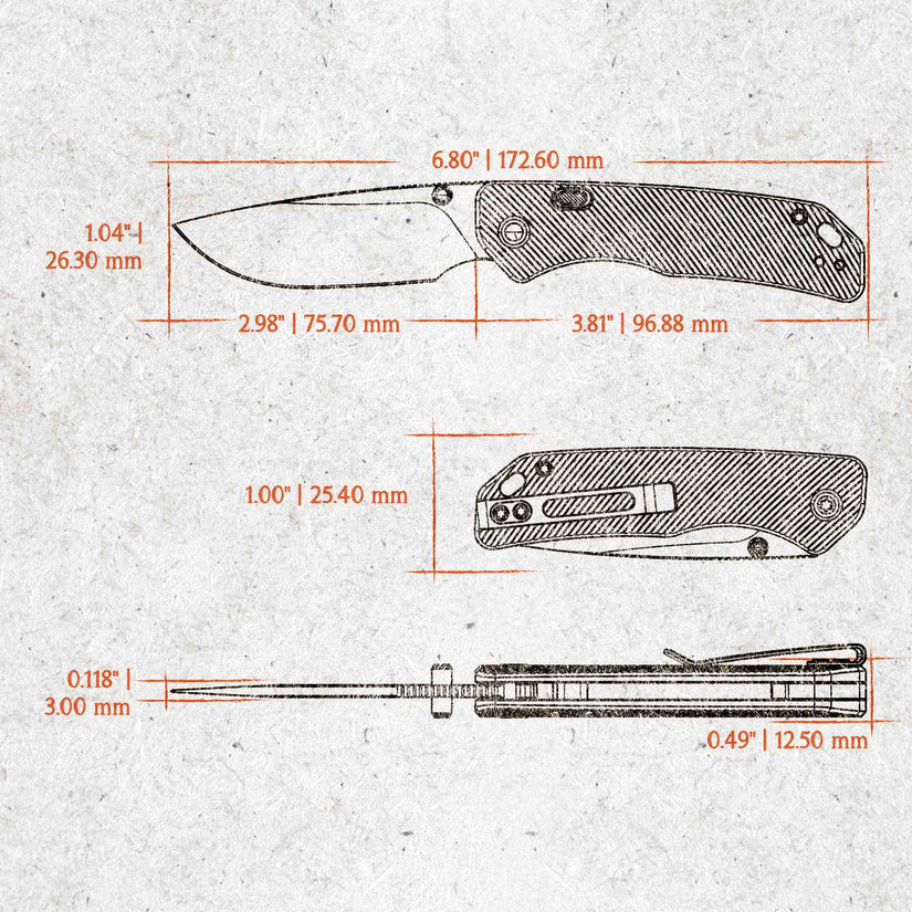 Vosteed Marten A1607 - 2.98" 154CM Black Stonewash Blade, Amber PEI Handle