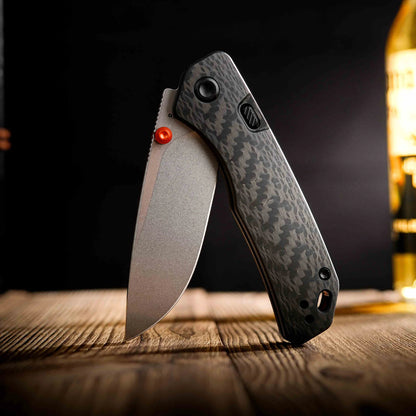 Vosteed Marten A1608 - 2.98" 154CM Stonewash Blade, Carbon Fibre Handle