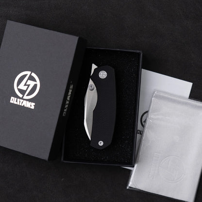 Olitans G057-BW - 2.36" 14C28N Satin Blade, Black G10 Handle
