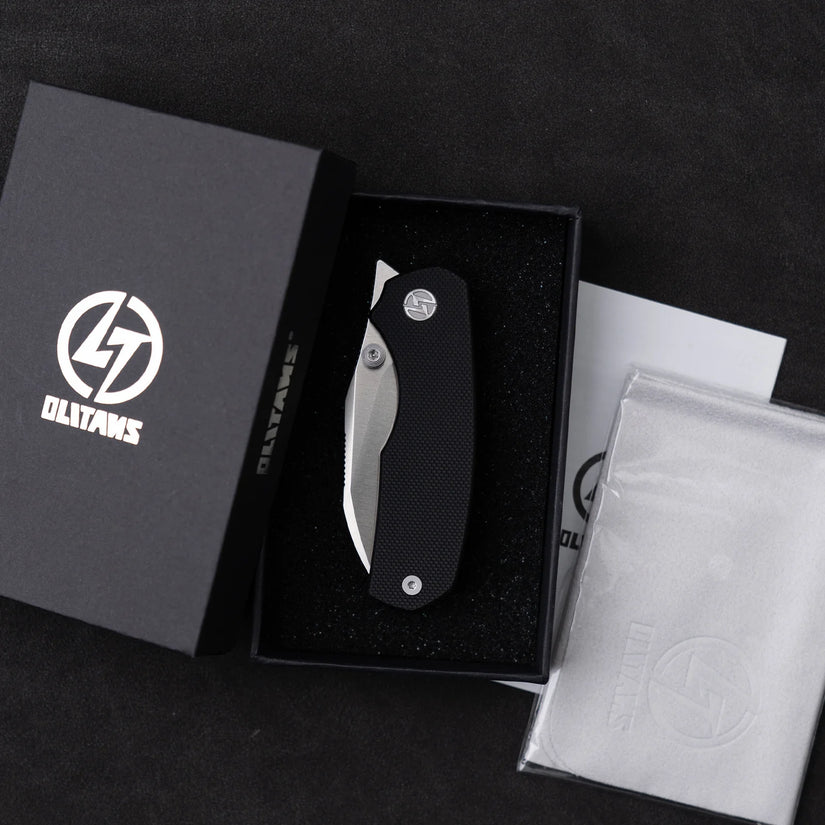 Olitans G057-BW - 2.36" 14C28N Satin Blade, Black G10 Handle