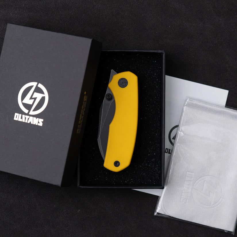 Olitans G057-YB - 2.36" 14C28N Black Blade, Yellow G10 Handle