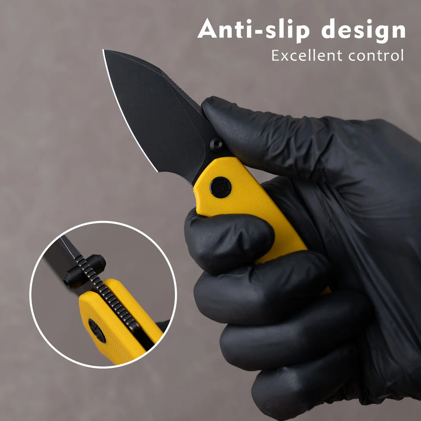 Olitans G057-YB - 2.36" 14C28N Black Blade, Yellow G10 Handle