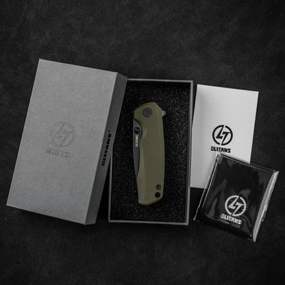 Olitans Bomber G061-GB - 2.91" D2 Black Blade, Green G10 Handle