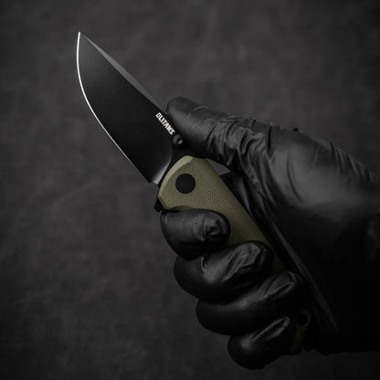 Olitans Bomber G061-GB - 2.91" D2 Black Blade, Green G10 Handle