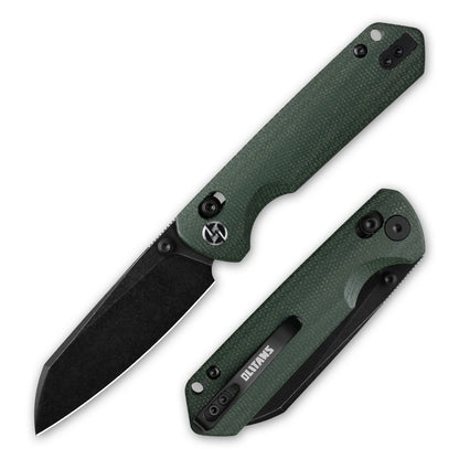 Olitans King Penguin G062-GB - 3.35" 14C28N Black Blade, Green Micarta Handle