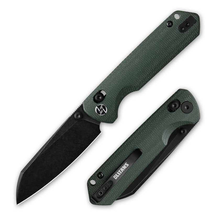 Olitans King Penguin G062-GB - 3.35" 14C28N Black Blade, Green Micarta Handle