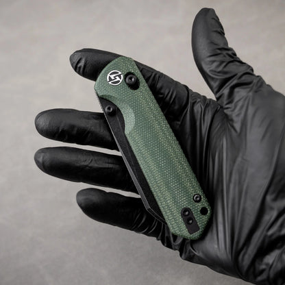 Olitans King Penguin G062-GB - 3.35" 14C28N Black Blade, Green Micarta Handle