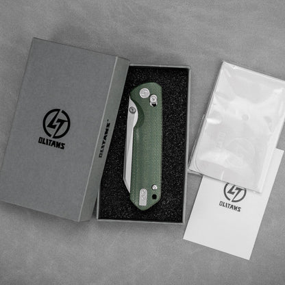 Olitans King Penguin G062-GW - 3.35" 14C28N Satin Blade, Green Micarta Handle