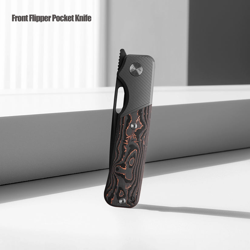 Miguron Ameight Flix II - 3.5" M390 DLC Satin Blade, Copper Carbon Fibre Titanium Handle