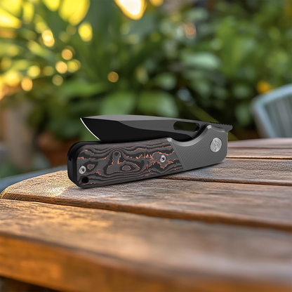 Miguron Ameight Flix II - 3.5" M390 DLC Satin Blade, Copper Carbon Fibre Titanium Handle