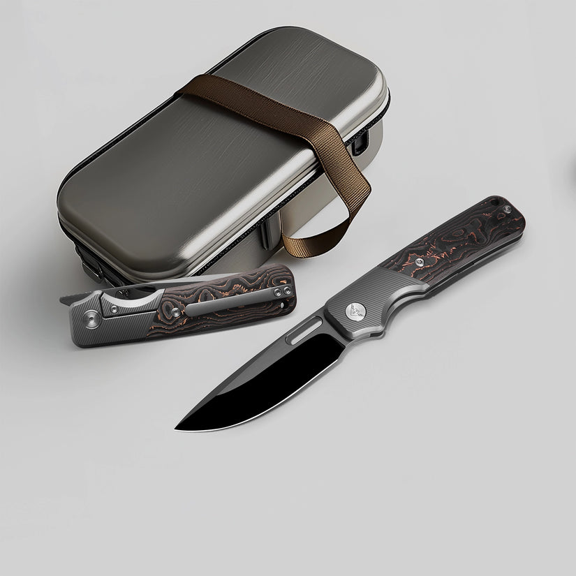 Miguron Ameight Flix II - 3.5" M390 DLC Satin Blade, Copper Carbon Fibre Titanium Handle