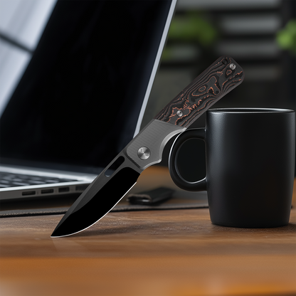 Miguron Ameight Flix II - 3.5" M390 DLC Satin Blade, Copper Carbon Fibre Titanium Handle
