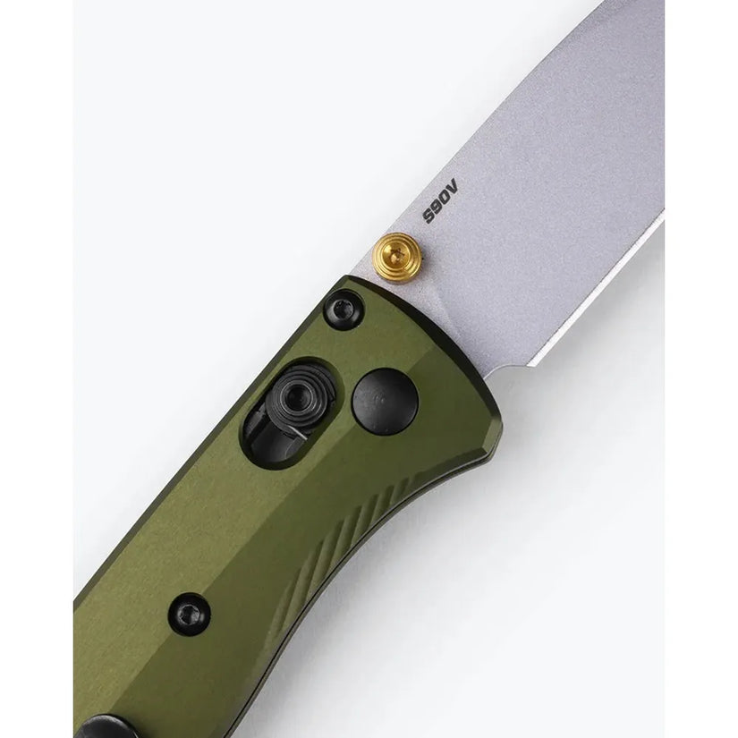 Benchmade Mini Bugout 533SL-10 - 2.82" S90V Crushed Silver Cerakote Blade, Woodland Green Aluminium Handles