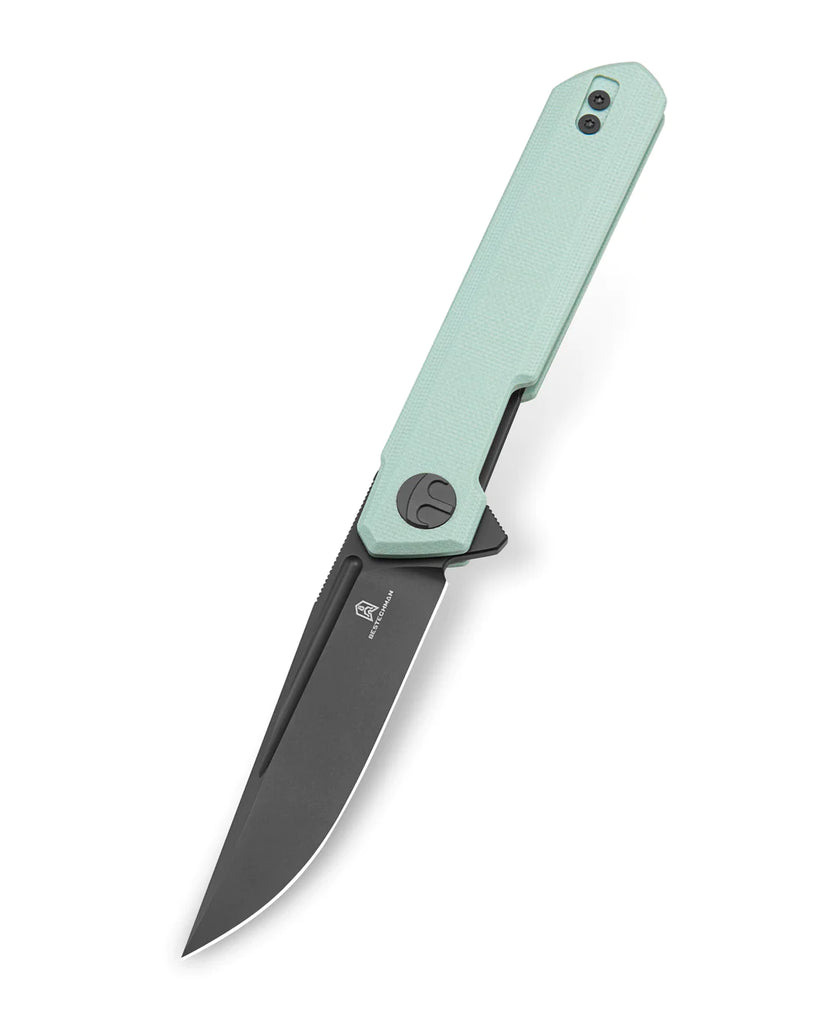 Bestechman Mini Dundee BMK03G - 2.92" D2 Grey DLC Blade, Ice Cream Blue G10, Flipper