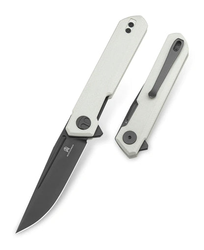 Bestechman Mini Dundee BMK03H - 2.92" D2 Grey DLC Blade, White G10, Flipper