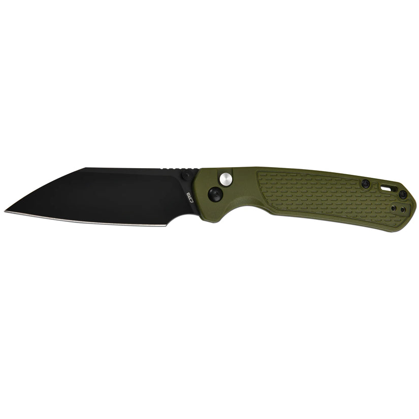 CJRB Pyrite Light - 3.34" AR-RPM9 Black PVD Wharncliffe Blade, Green FRN Handles - J1945-BGN