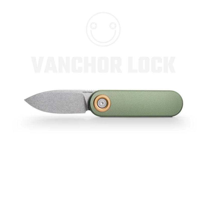 Vosteed Corgi V A3702 - 2.36" 14C28N Stonewashed Blade, Green Aluminium Handle