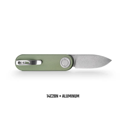 Vosteed Corgi V A3702 - 2.36" 14C28N Stonewashed Blade, Green Aluminium Handle
