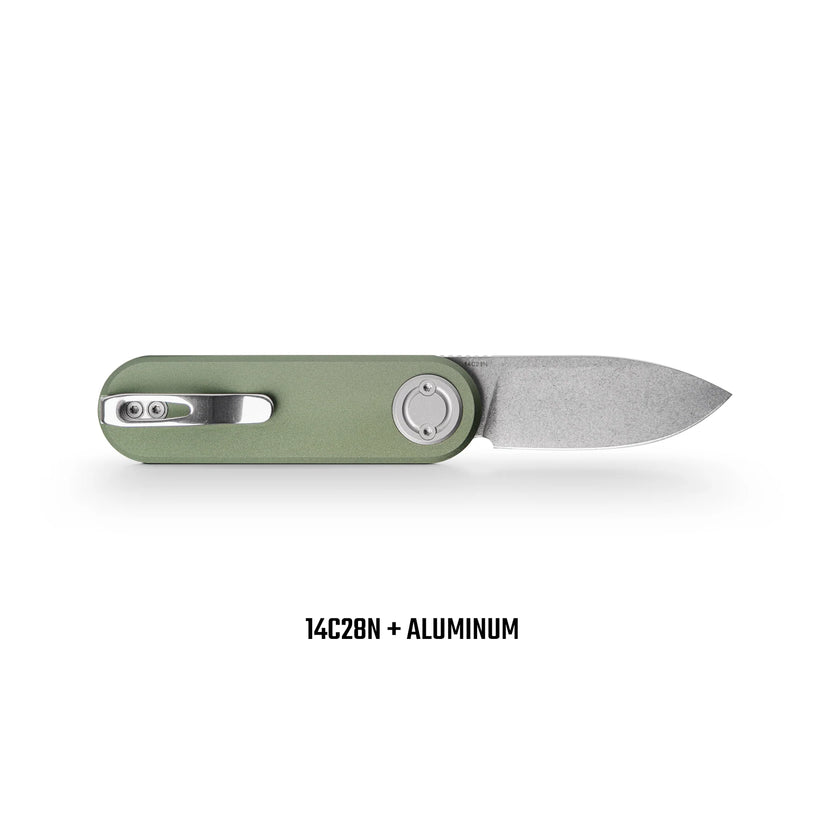 Vosteed Corgi V A3702 - 2.36" 14C28N Stonewashed Blade, Green Aluminium Handle