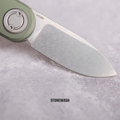Vosteed Corgi V A3702 - 2.36" 14C28N Stonewashed Blade, Green Aluminium Handle