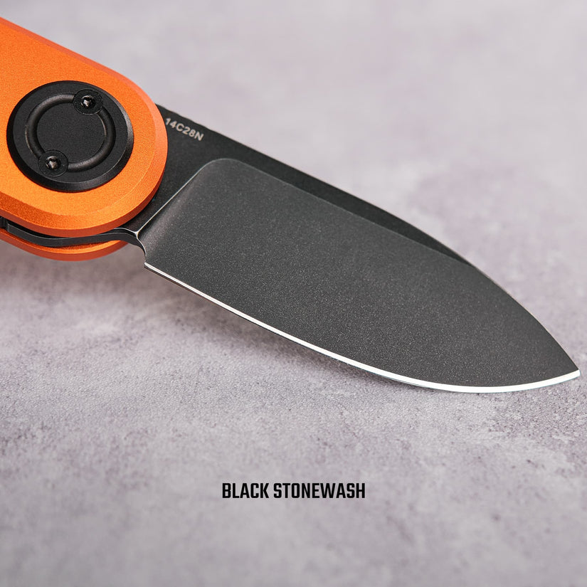 Vosteed Corgi V A3705 - 2.36" 14C28N Black Stonewash Blade, Orange Aluminium Handle